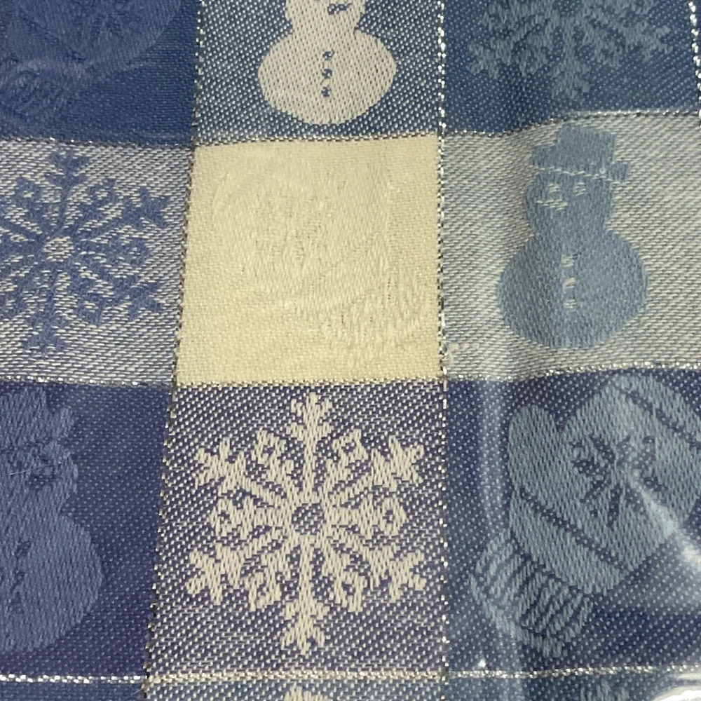 Festive Blue and White Snowman Tablecloth